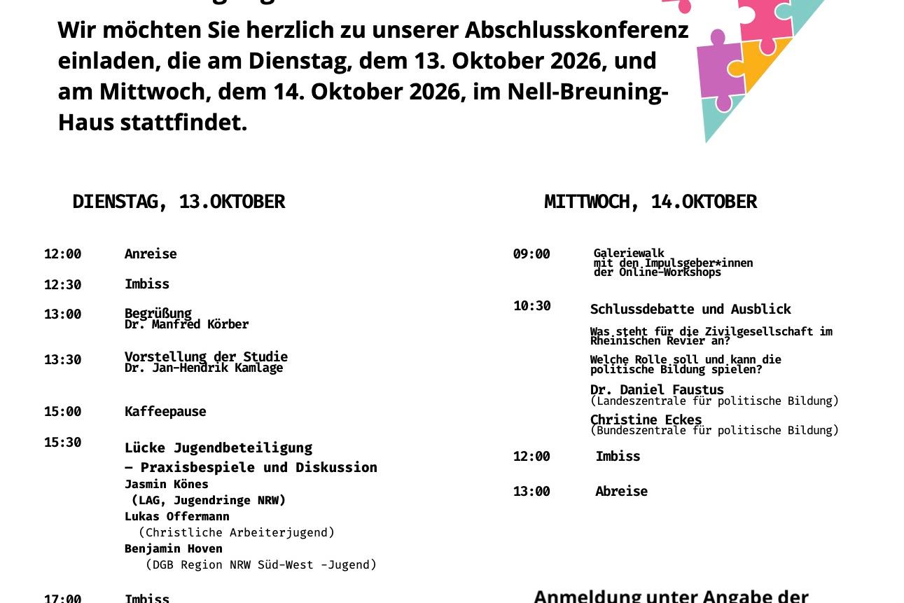 Flyer zu Abschlusskonferenz „Mind the Gap“ Beteiligungslücken im Strukturwandel am 13/14 Oktober im NBH