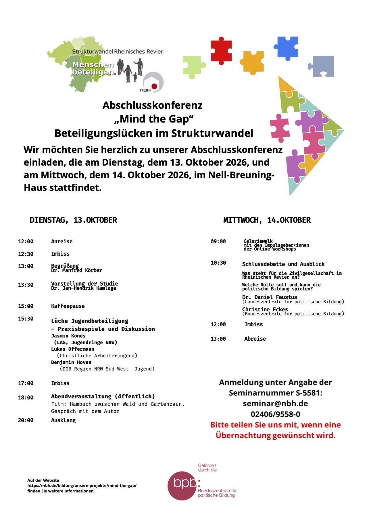 Flyer zu Abschlusskonferenz „Mind the Gap“ Beteiligungslücken im Strukturwandel am 13/14 Oktober im NBH