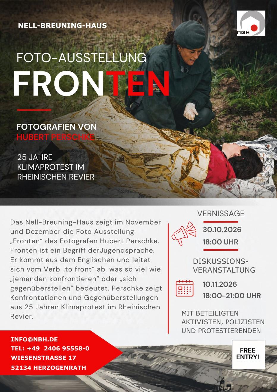 Flyer für die Fronten-Ausstellung mit Informationen zu Künstlern und Terminen.