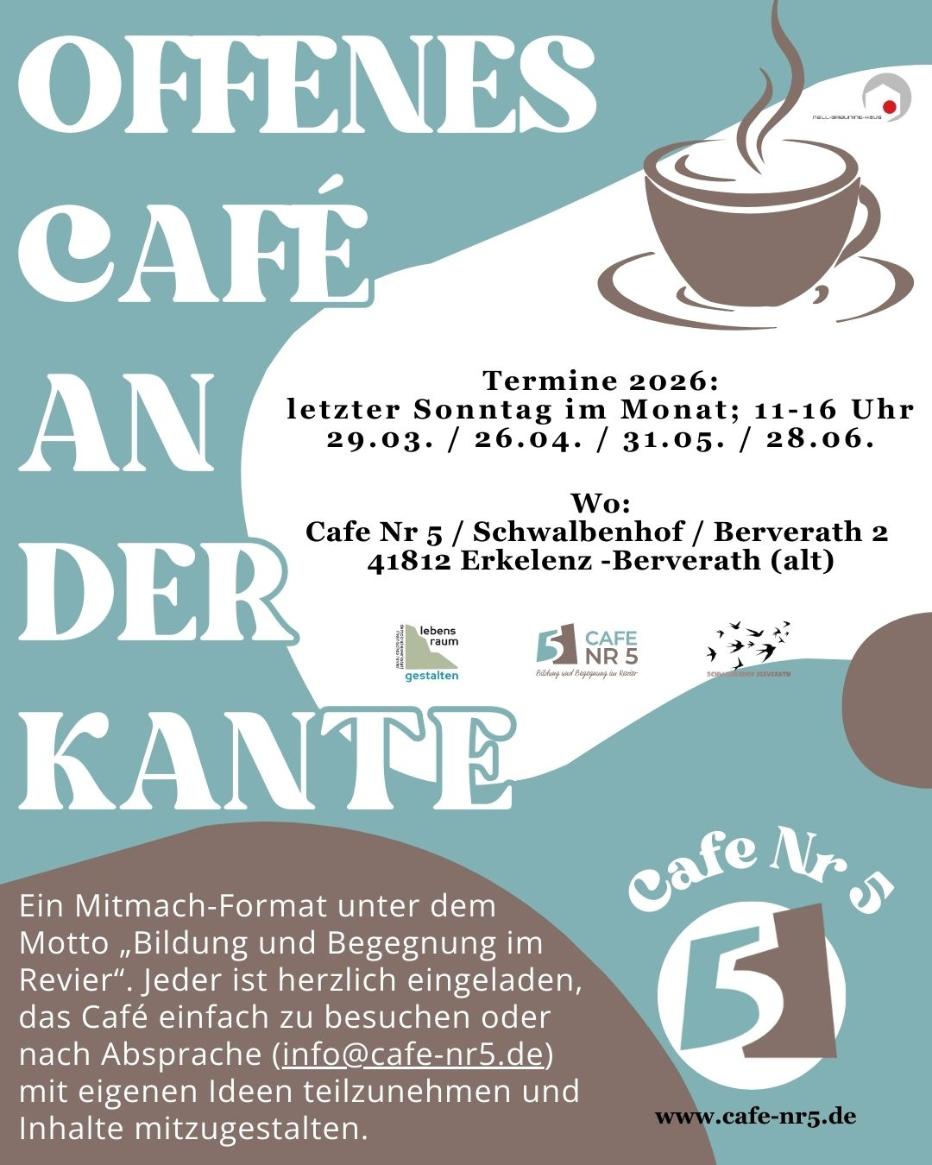 Offenes cafe an der Kante: Termine 2026, 29.03. / 26.04. / 31.05. / 28.06.