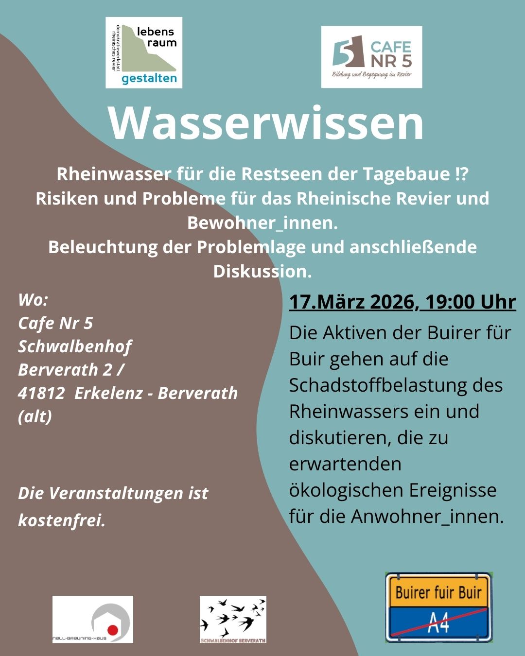 Flyer zur Veranstaltung 'Wasserwissen' am 17.03.26 ab 19.00 Uhr im Cafe Nr 5
